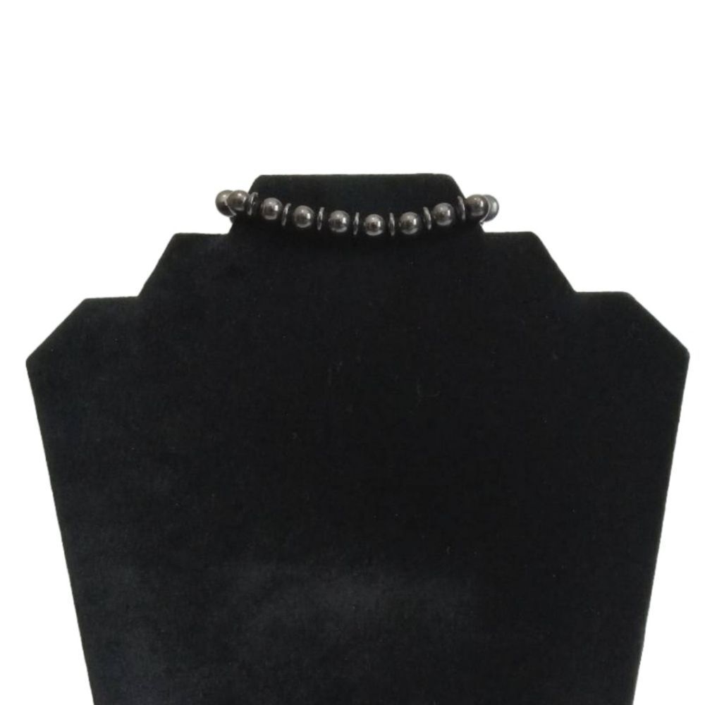 Charcoal Gray Hematite Metal Magnetic Beaded Elasticized Stretch Bracelet Unisex